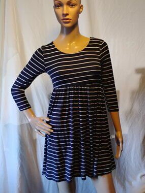 Arizona Jeans Co. | Blue & White Stripe Empire Waist Dress | XS | 3/4 Sleeves
